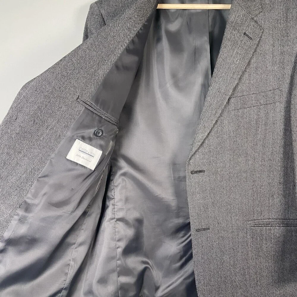 Joseph & Feiss Gold Sport Coat Mens 42 S‎ Lambswool Gray Herringbone Blazer